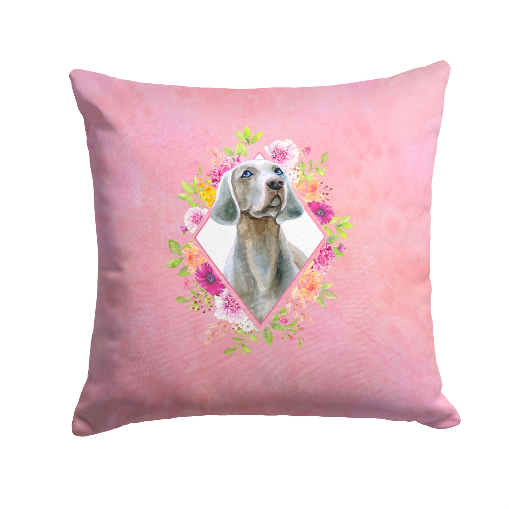 Weimaraner Pink Flowers Fabric Decorative Pillow